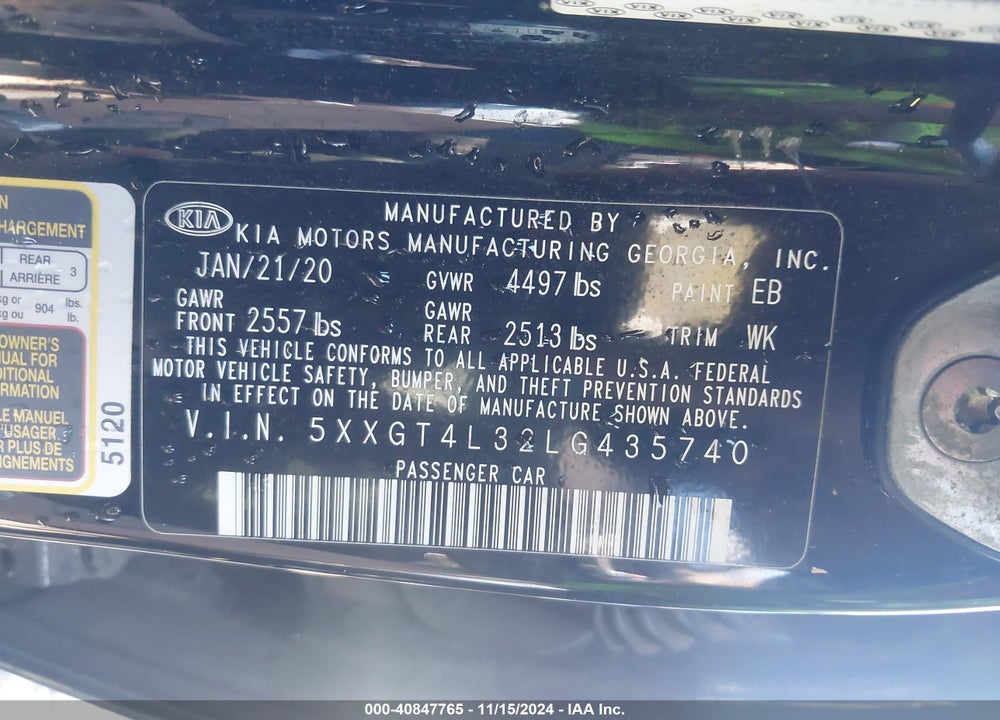 2020 KIA OPTIMA LX VIN: 5XXGT4L32LG435740