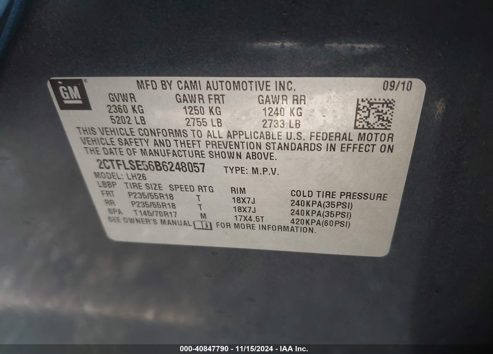 2011 GMC TERRAIN SLE-2 VIN: 2CTFLSE56B6248057