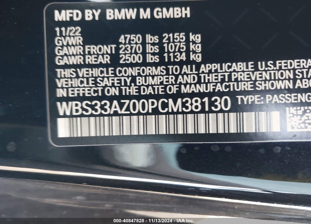 2023 BMW M4 VIN: WBS33AZ00PCM38130