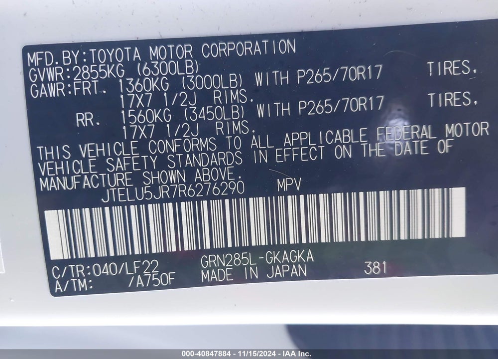 2024 TOYOTA 4RUNNER TRD PRO VIN: JTELU5JR7R6276290