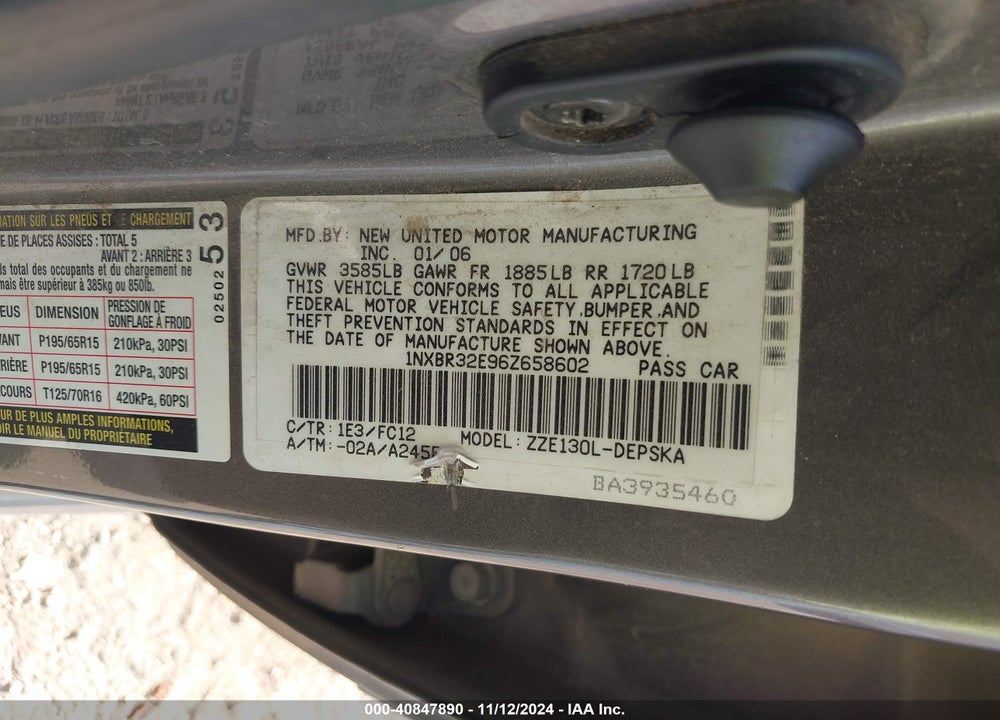 2006 TOYOTA COROLLA S VIN: 1NXBR32E96Z658602