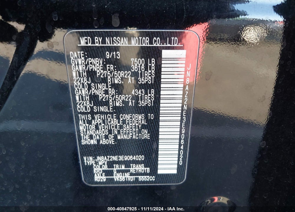 2014 INFINITI QX80 VIN: JN8AZ2NE3E9064020