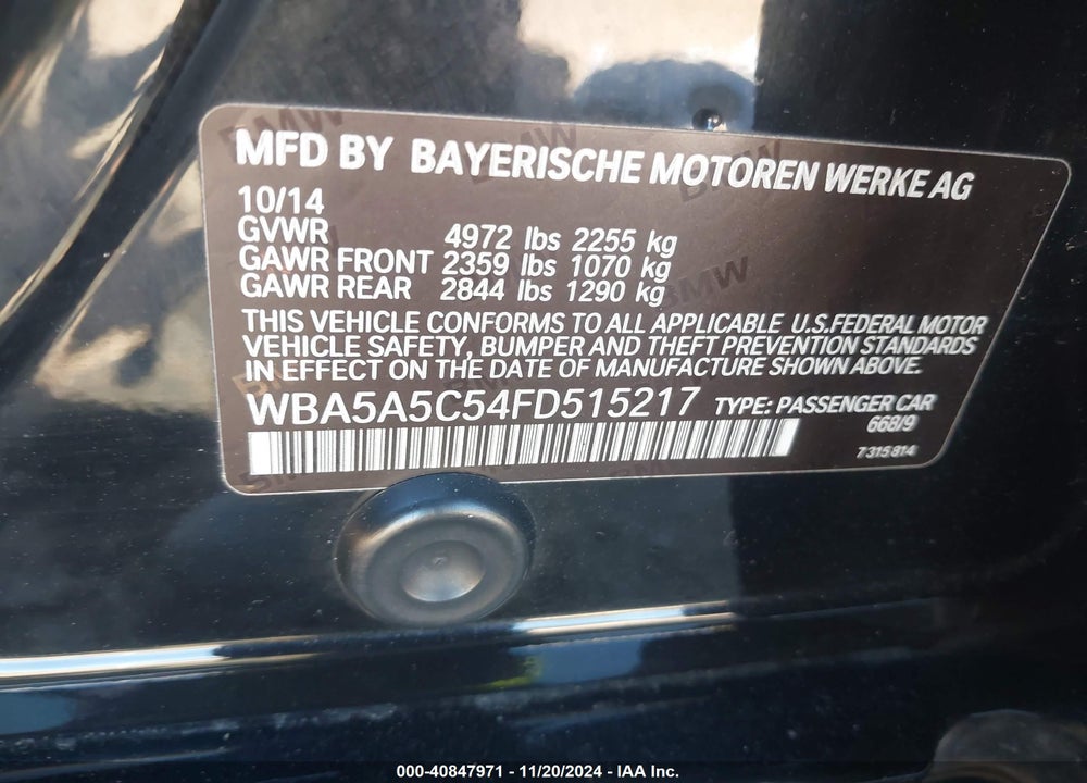 2015 BMW 528I VIN: WBA5A5C54FD515217