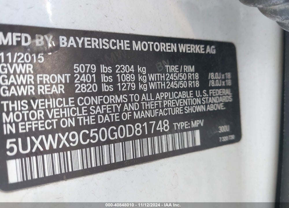 2016 BMW X3 XDRIVE28I VIN: 5UXWX9C50G0D81748