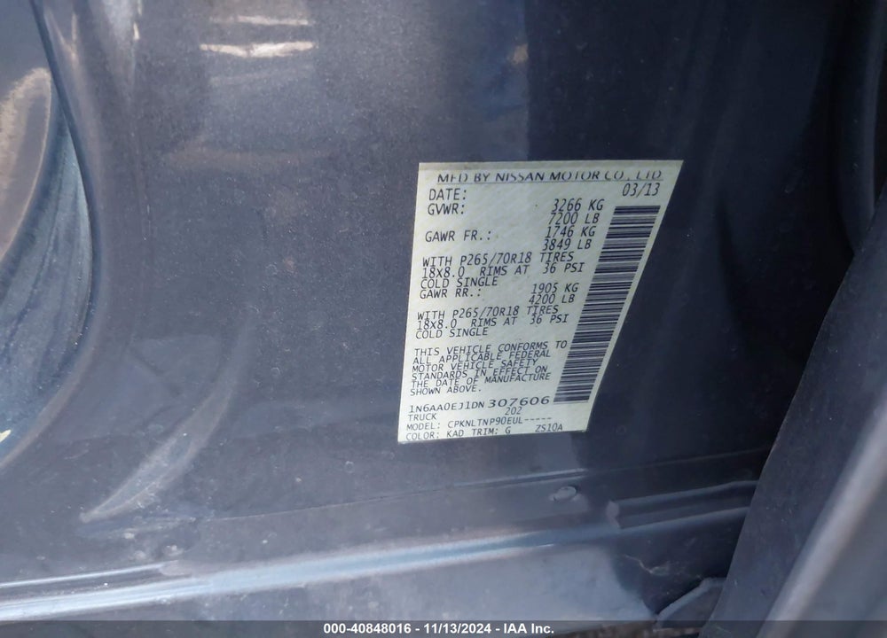 2013 NISSAN TITAN SV VIN: 1N6AA0EJ1DN307606