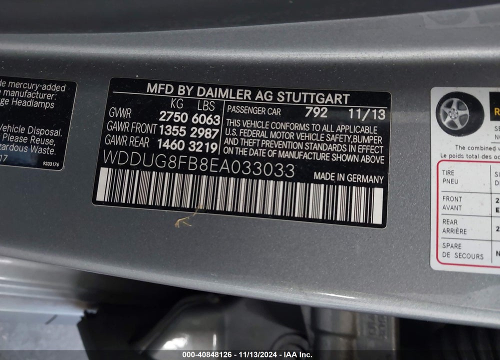 2014 MERCEDES-BENZ S 550 4MATIC VIN: WDDUG8FB8EA033033