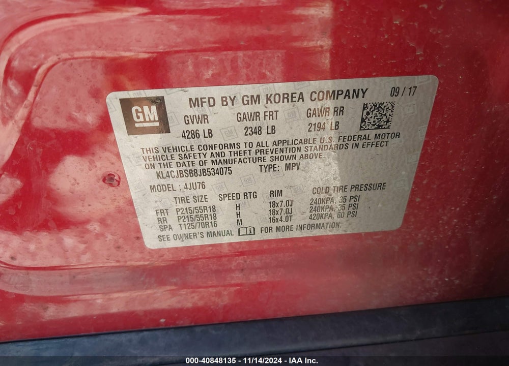 2018 BUICK ENCORE PREFERRED II VIN: KL4CJBSB8JB534075