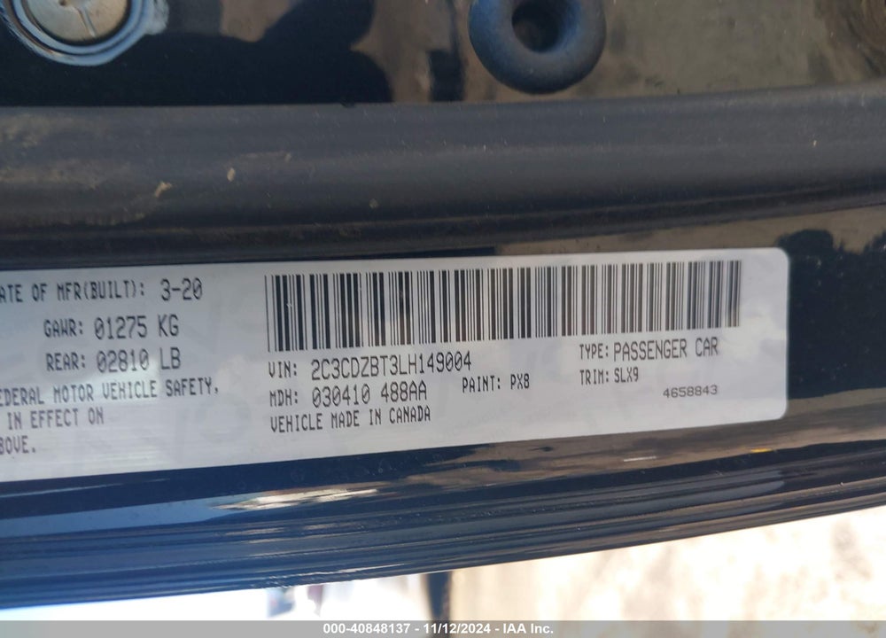 2020 DODGE CHALLENGER VIN: 2C3CDZBT3LH149004