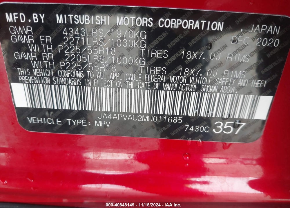 2021 MITSUBISHI OUTLANDER SPORT 2.0 SE 2WD VIN: JA4APVAU2MU011685