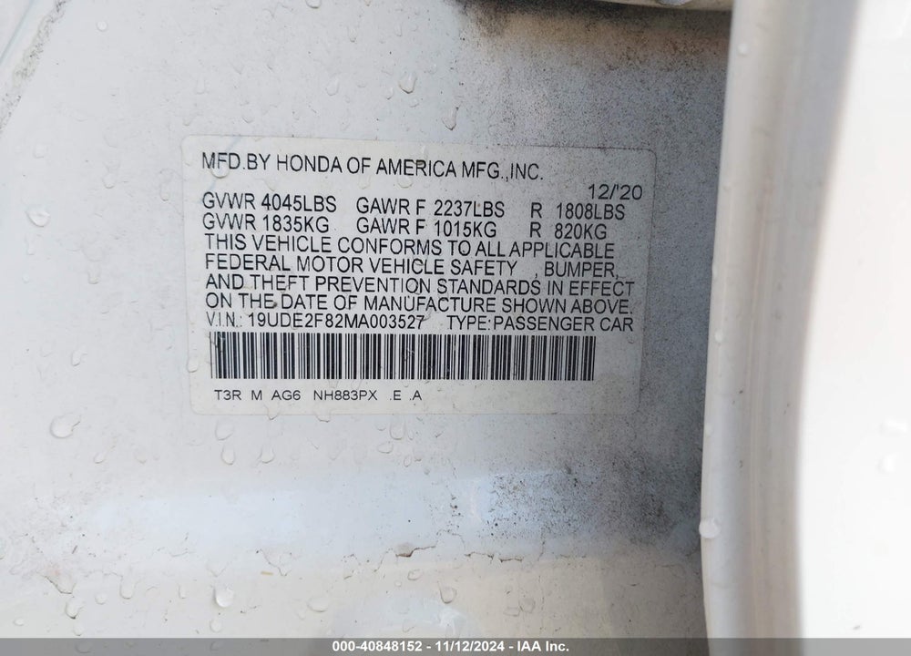 2021 ACURA ILX PREMIUM A-SPEC PACKAGES/TECHNOLOGY A-SPEC PACKAGES VIN: 19UDE2F82MA003527