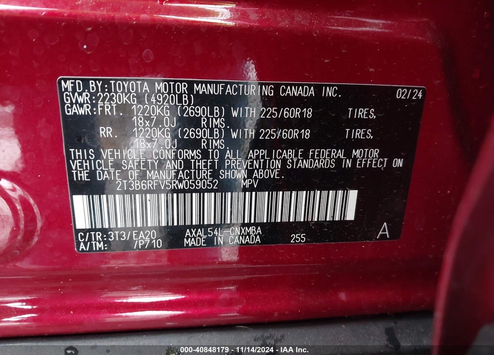 2024 TOYOTA RAV4 HYBRID XLE PREMIUM VIN: 2T3B6RFV5RW059052