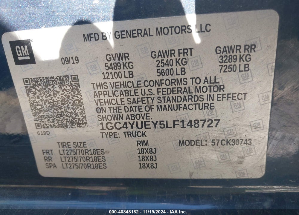 2020 CHEVROLET SILVERADO 3500HD 4WD  STANDARD BED LTZ VIN: 1GC4YUEY5LF148727