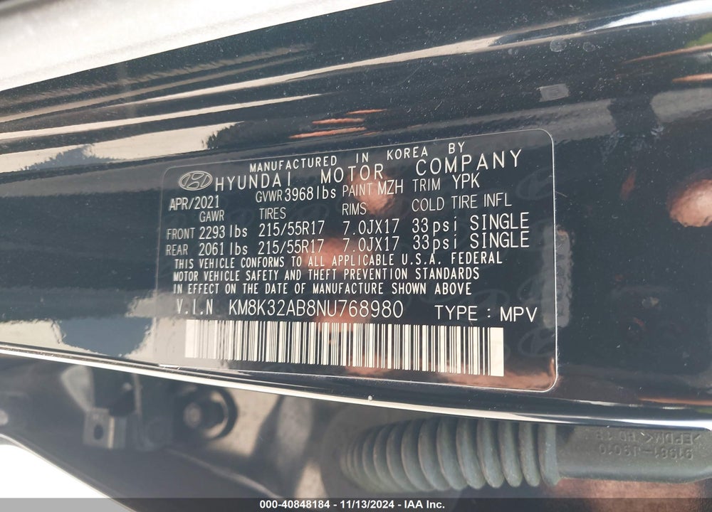 2022 HYUNDAI KONA SEL VIN: KM8K32AB8NU768980
