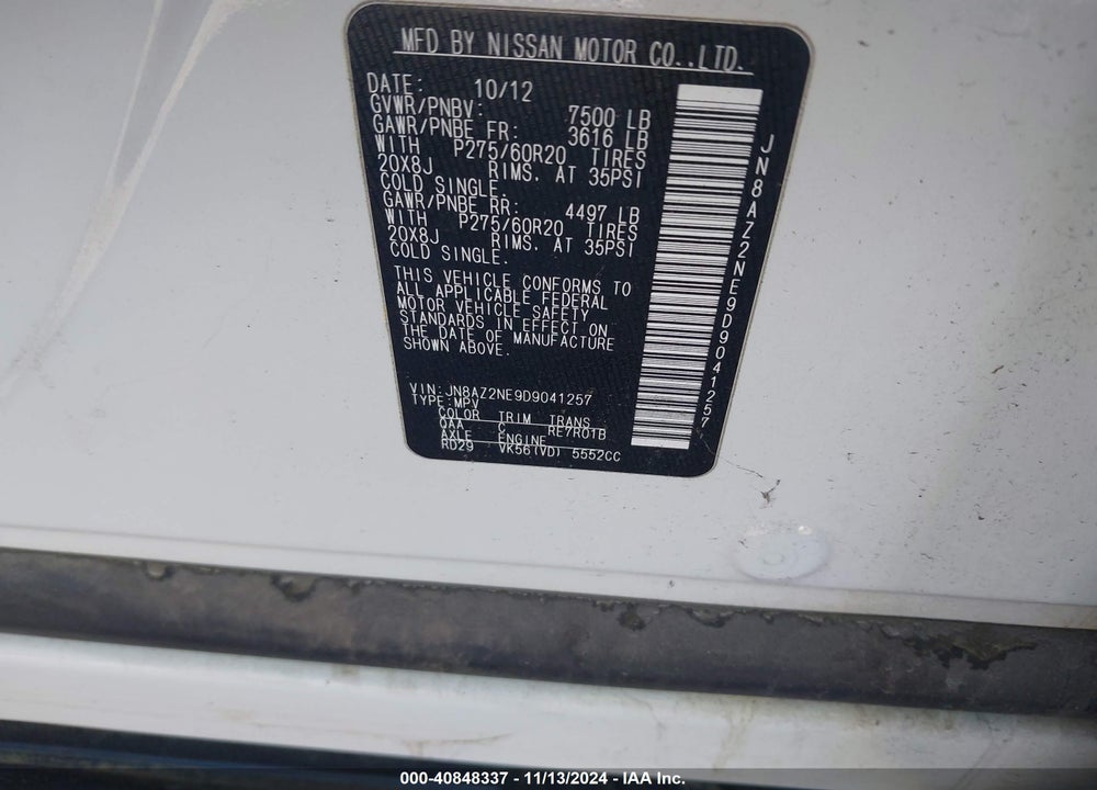 2013 INFINITI QX56 VIN: JN8AZ2NE9D9041257