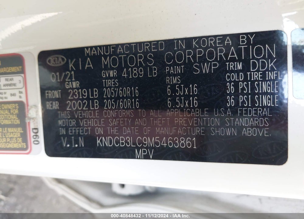 2021 KIA NIRO LXS VIN: KNDCB3LC9M5463861
