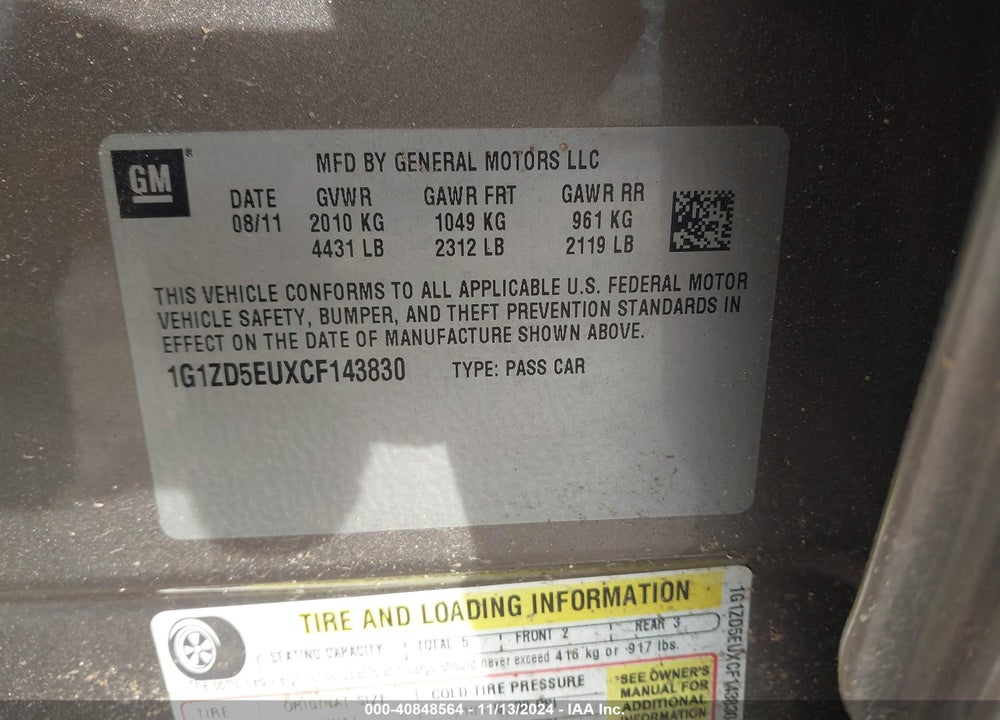 2012 CHEVROLET MALIBU 2LT VIN: 1G1ZD5EUXCF143830