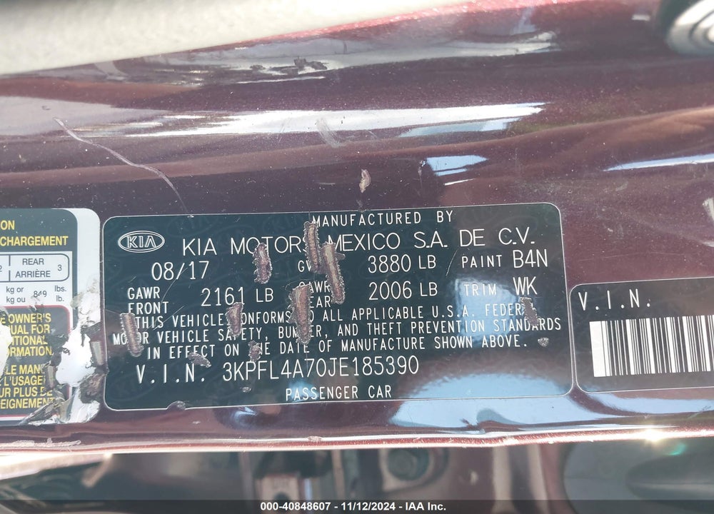 2018 KIA FORTE LX VIN: 3KPFL4A70JE185390