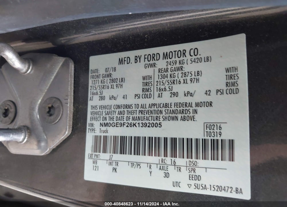 2019 FORD TRANSIT CONNECT XLT VIN: NM0GE9F26K1392005