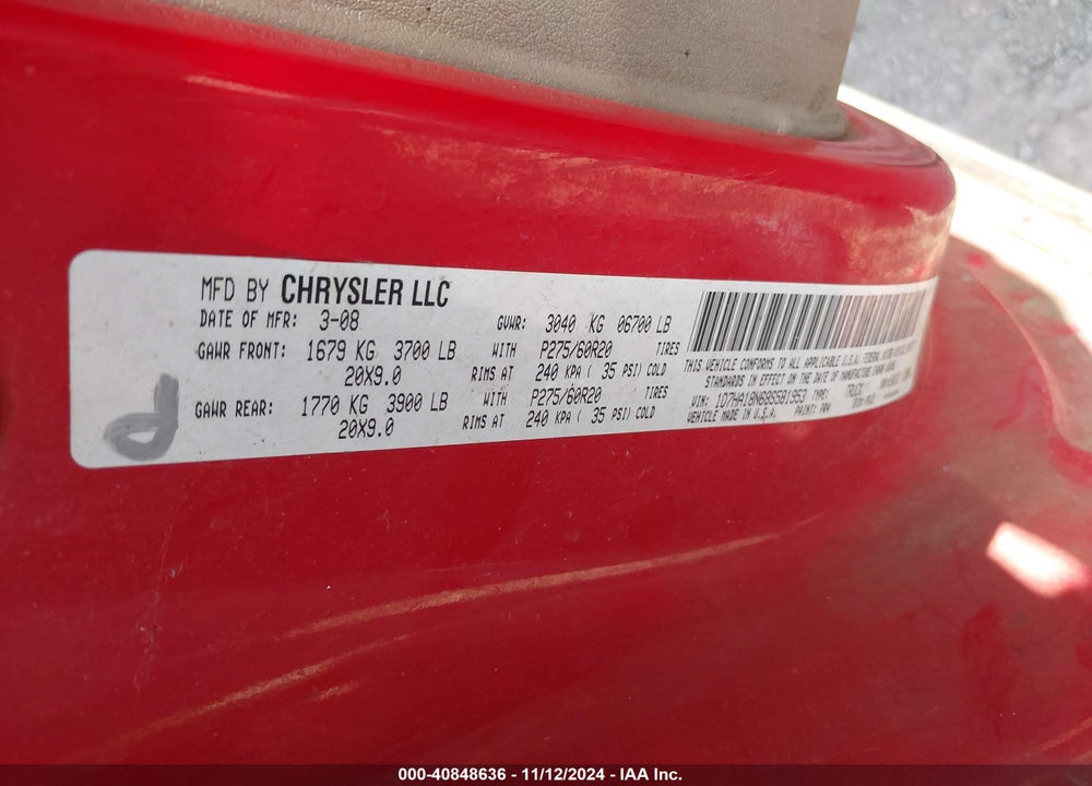 2008 DODGE RAM 1500 SLT VIN: 1D7HA18N68S581953