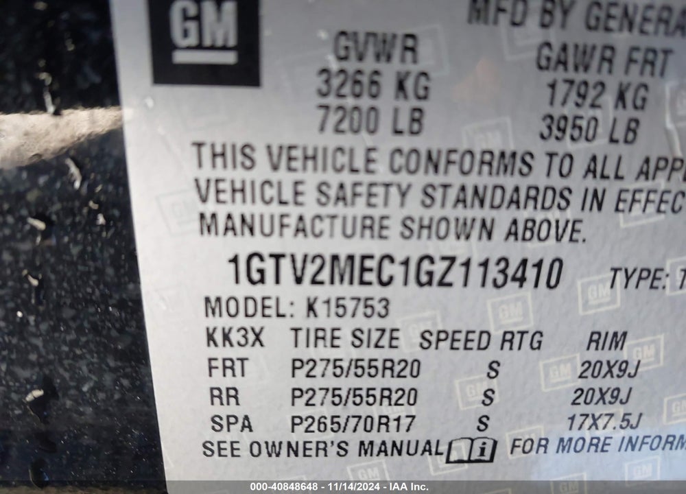 2016 GMC SIERRA VIN: 1GTV2MEC1GZ113410