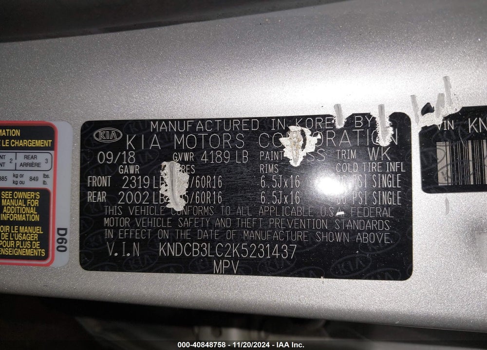 2019 KIA NIRO LX VIN: KNDCB3LC2K5231437