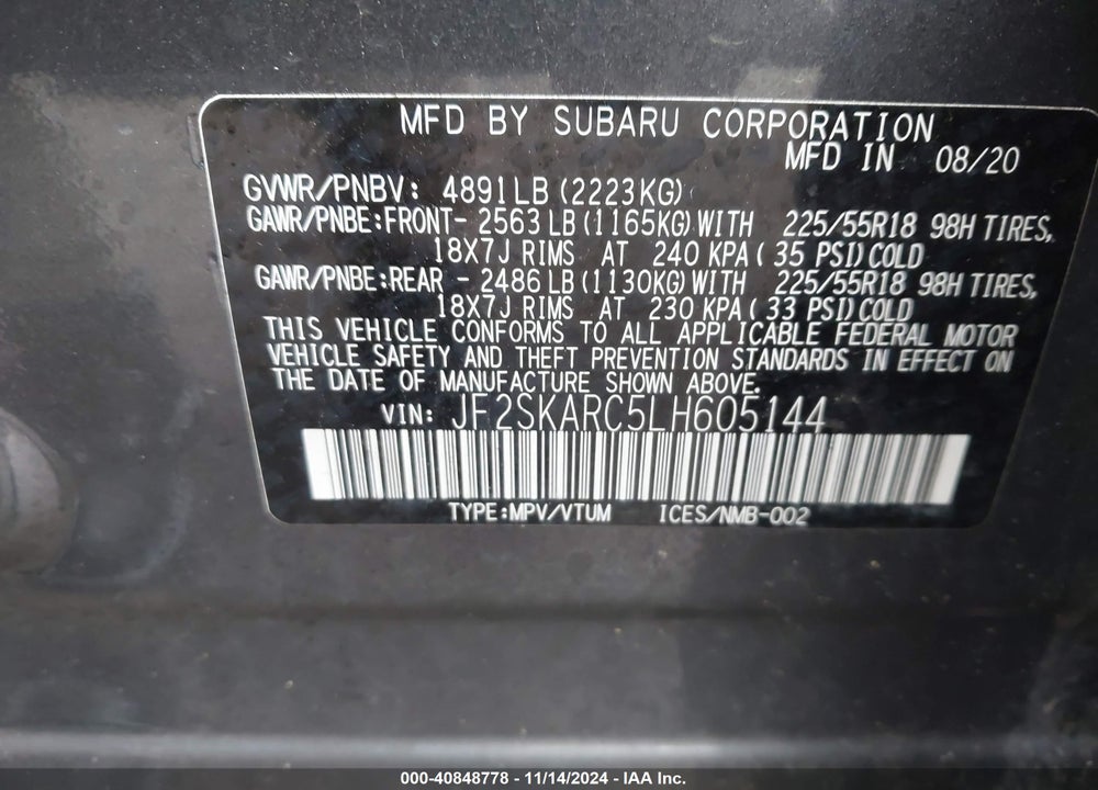 2020 SUBARU FORESTER SPORT VIN: JF2SKARC5LH605144