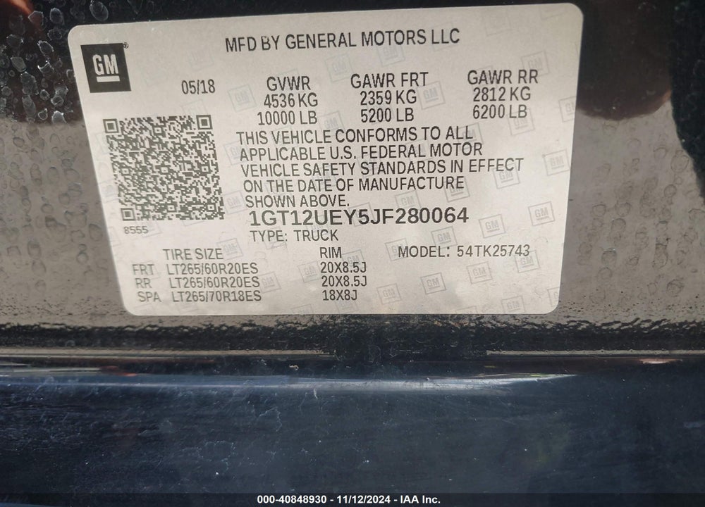 2018 GMC SIERRA 2500HD DENALI VIN: 1GT12UEY5JF280064