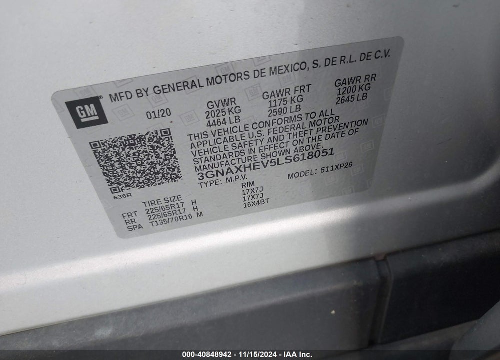 2020 CHEVROLET EQUINOX FWD LS VIN: 3GNAXHEV5LS618051