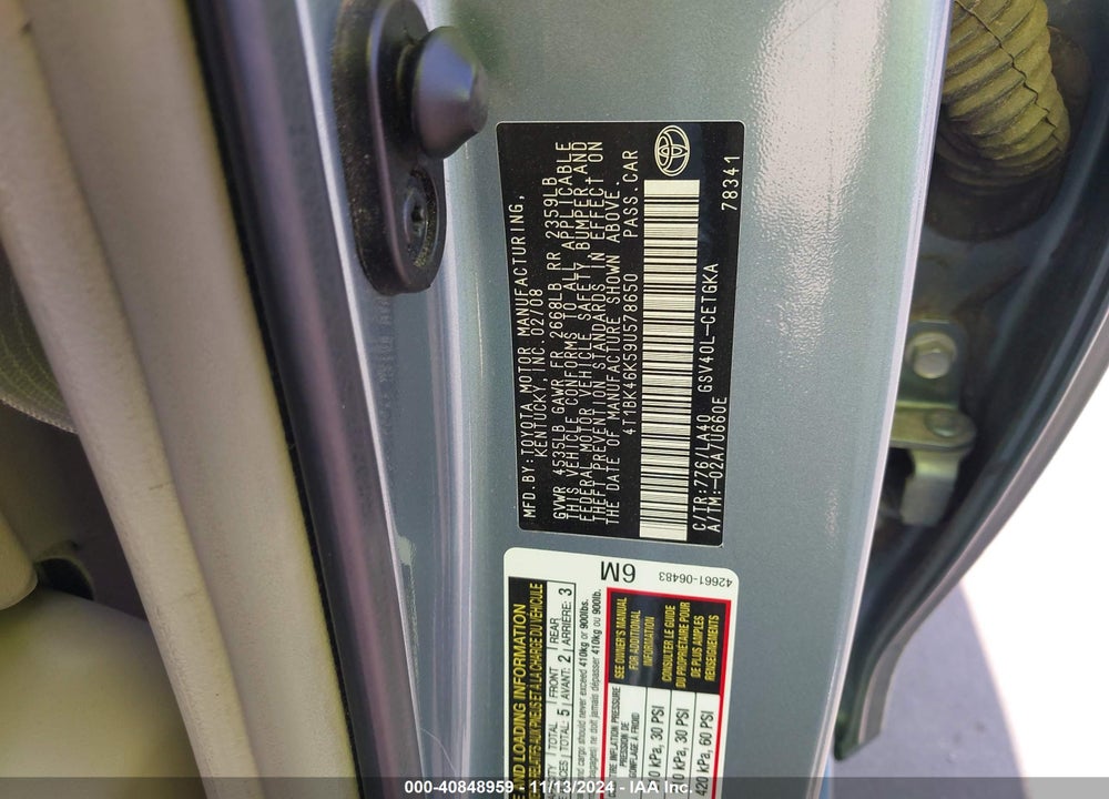 2009 TOYOTA CAMRY XLE V6 VIN: 4T1BK46K59U578650