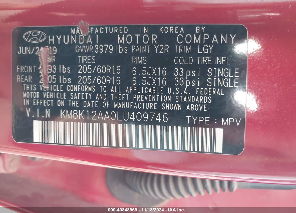 2020 HYUNDAI KONA SE VIN: KM8K12AA0LU409746