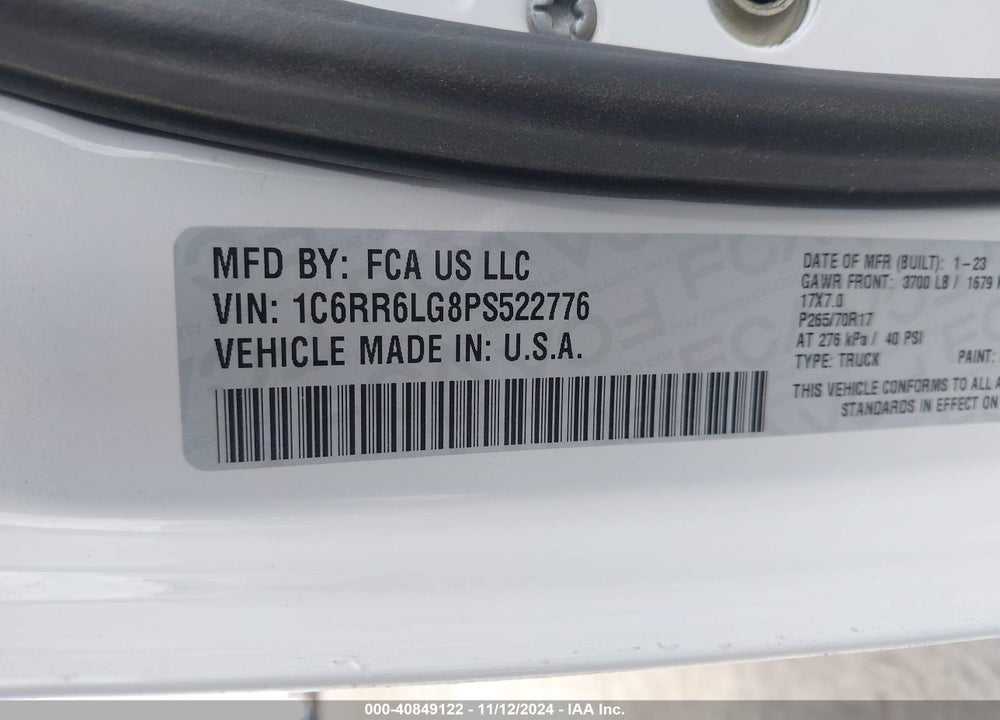 2023 RAM 1500 CLASSIC SLT 4X2 5'7 BOX VIN: 1C6RR6LG8PS522776