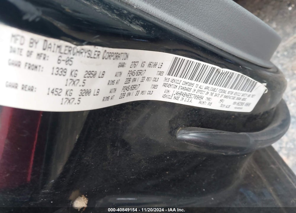 2005 JEEP GRAND CHEROKEE LAREDO VIN: 1J4HR48N65C709094