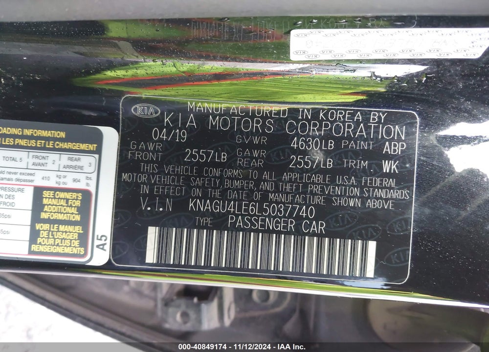 2020 KIA OPTIMA HYBRID EX VIN: KNAGU4LE6L5037740