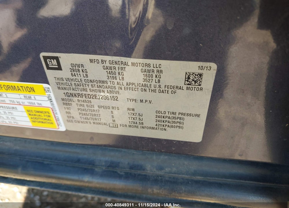 2014 CHEVROLET TRAVERSE LS VIN: 1GNKRFED2EJ206152