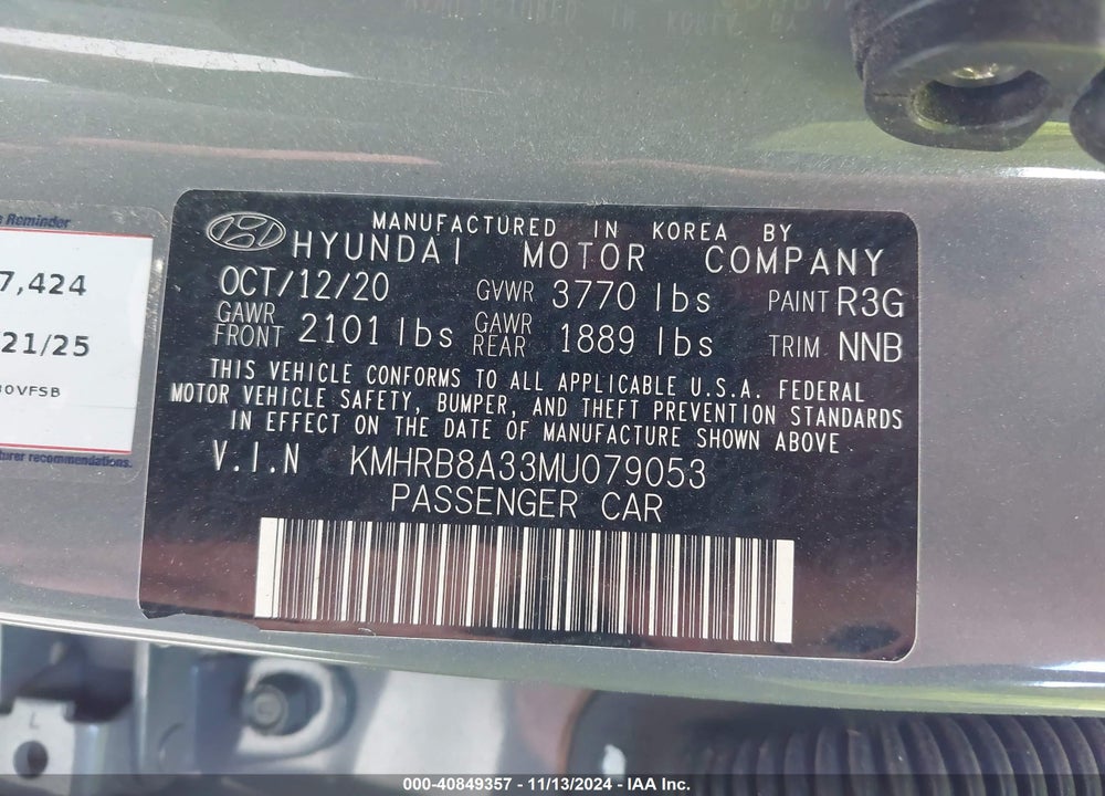 2021 HYUNDAI VENUE SE VIN: KMHRB8A33MU079053
