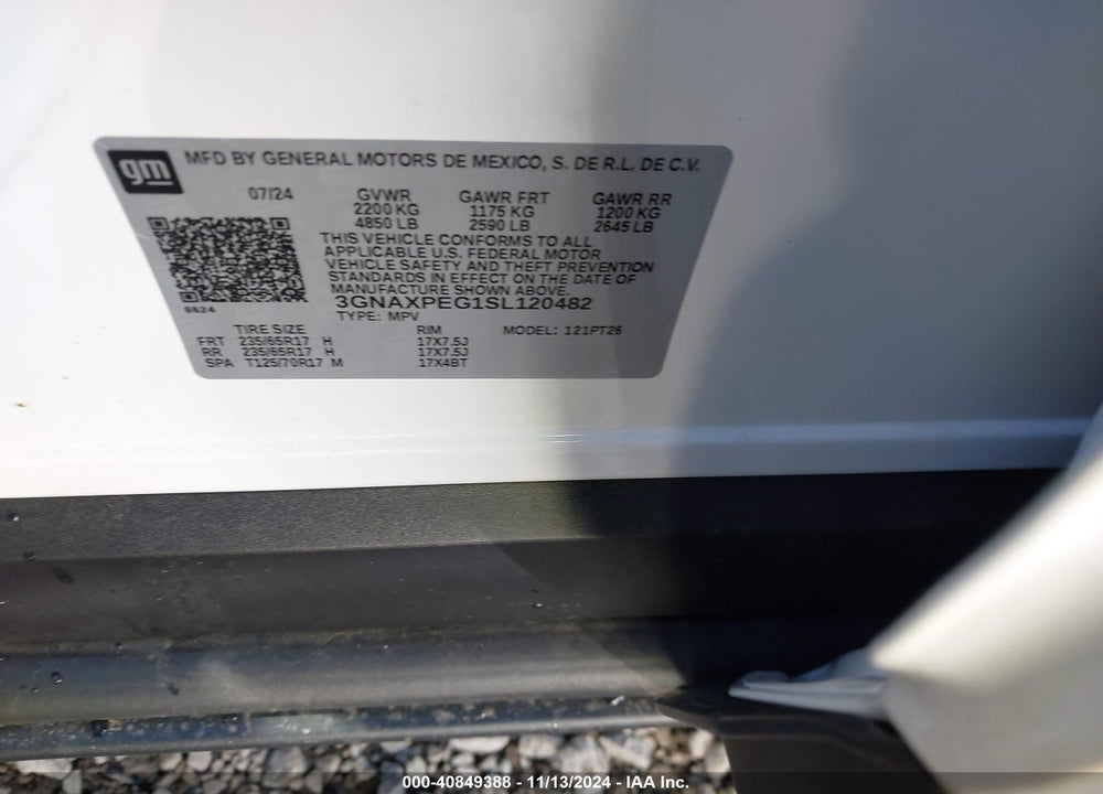 2025 CHEVROLET EQUINOX AWD LT VIN: 3GNAXPEG1SL120482
