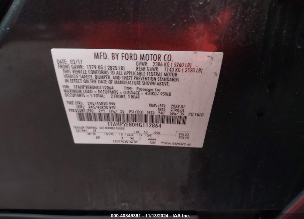 2017 FORD TAURUS SEL VIN: 1FAHP2E80HG112864