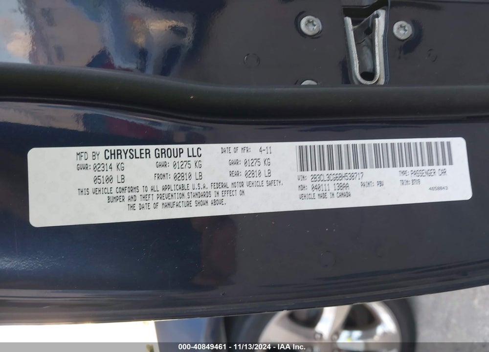 2011 DODGE CHARGER VIN: 2B3CL3CG6BH538717