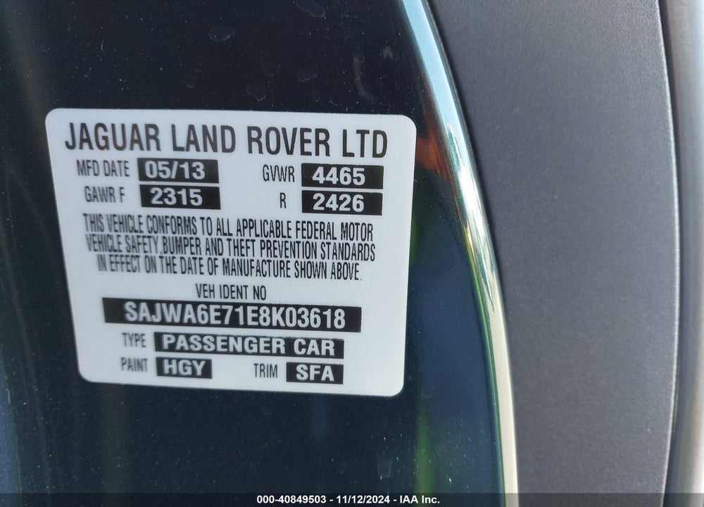 2014 JAGUAR F-TYPE VIN: SAJWA6E71E8K03618