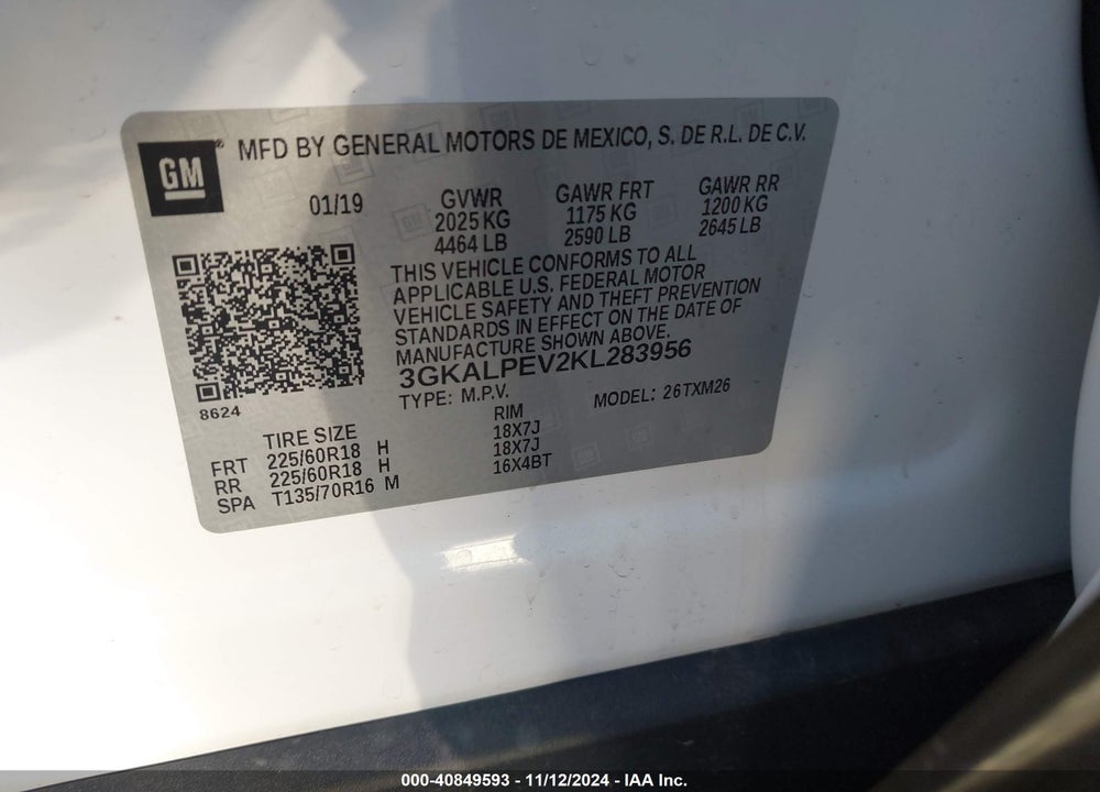 2019 GMC TERRAIN SLT VIN: 3GKALPEV2KL283956