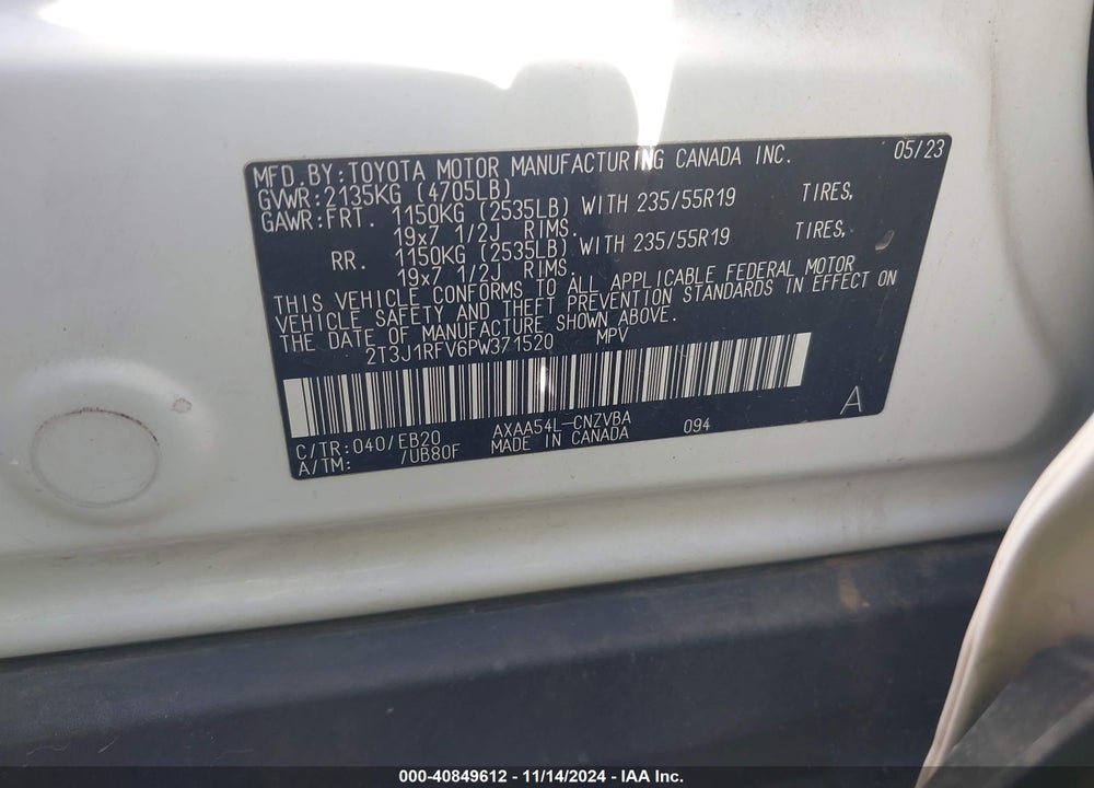 2023 TOYOTA RAV4 ADVENTURE VIN: 2T3J1RFV6PW371520