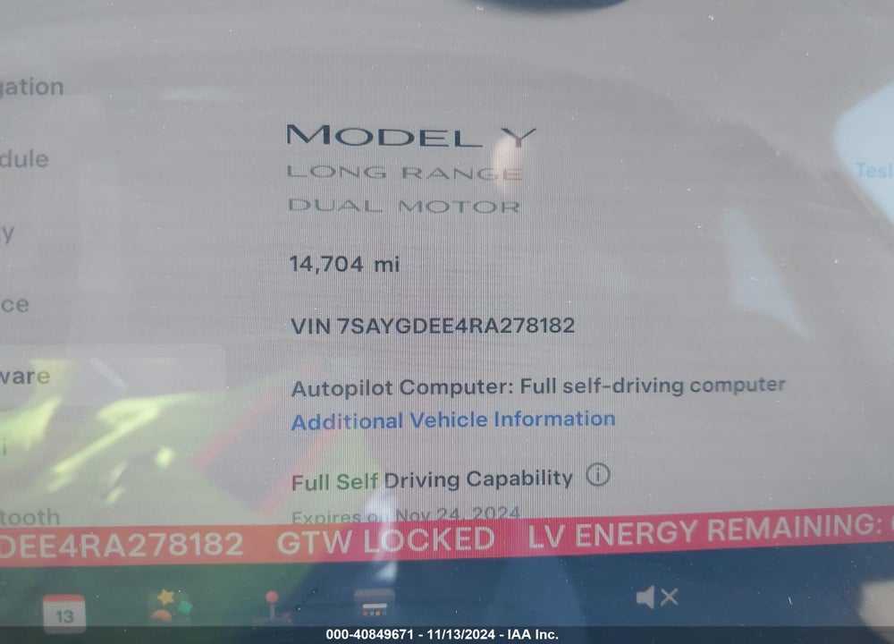 2024 TESLA MODEL Y LONG RANGE DUAL MOTOR ALL-WHEEL DRIVE VIN: 7SAYGDEE4RA278182