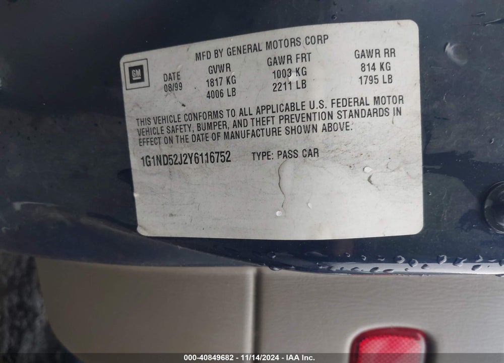 2000 CHEVROLET MALIBU VIN: 1G1ND52J2Y6116752