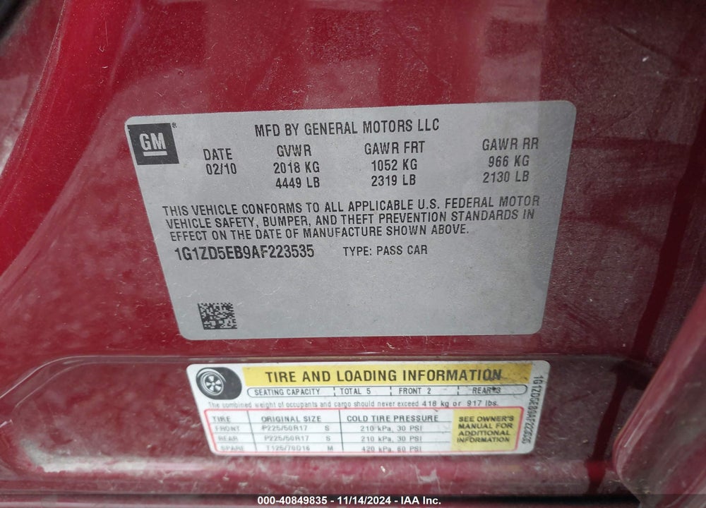 2010 CHEVROLET MALIBU LT VIN: 1G1ZD5EB9AF223535