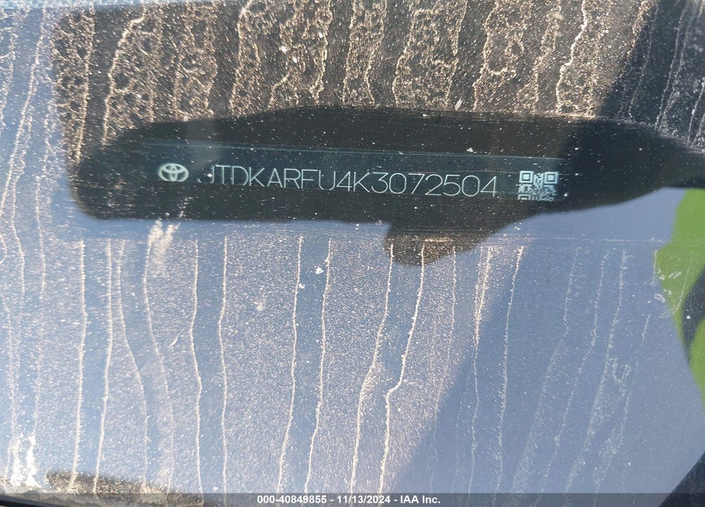 2019 TOYOTA PRIUS LE VIN: JTDKARFU4K3072504