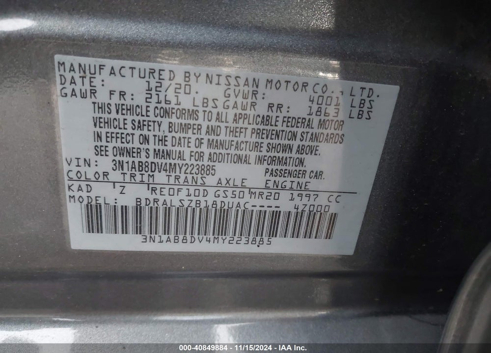 2021 NISSAN SENTRA SR XTRONIC CVT VIN: 3N1AB8DV4MY223885