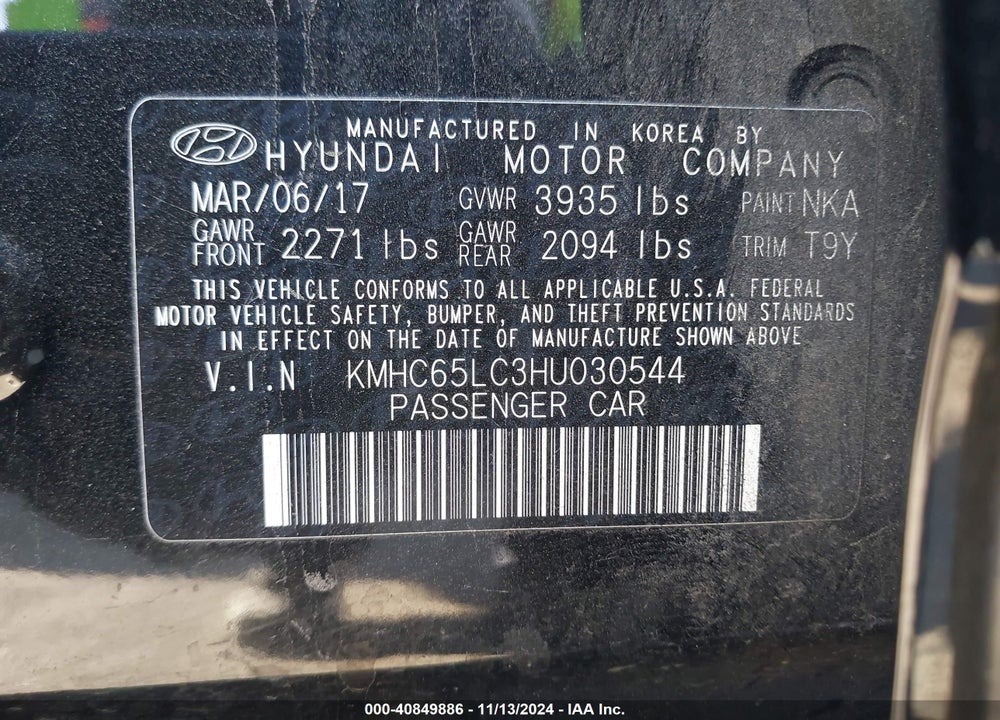 2017 HYUNDAI IONIQ HYBRID BLUE VIN: KMHC65LC3HU030544