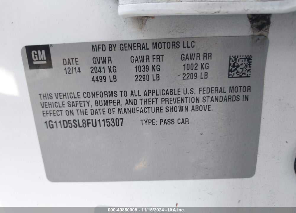 2015 CHEVROLET MALIBU 2LT VIN: 1G11D5SL8FU115307