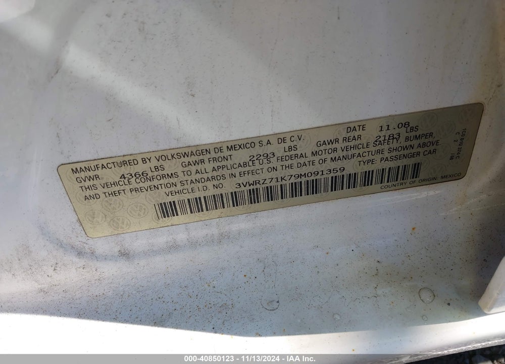 2009 VOLKSWAGEN JETTA SE VIN: 3VWRZ71K79M091359