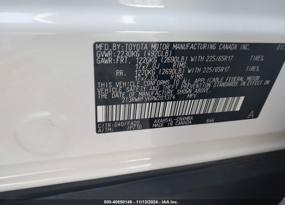 2024 TOYOTA RAV4 HYBRID XLE VIN: 2T3RWRFV6RW201374